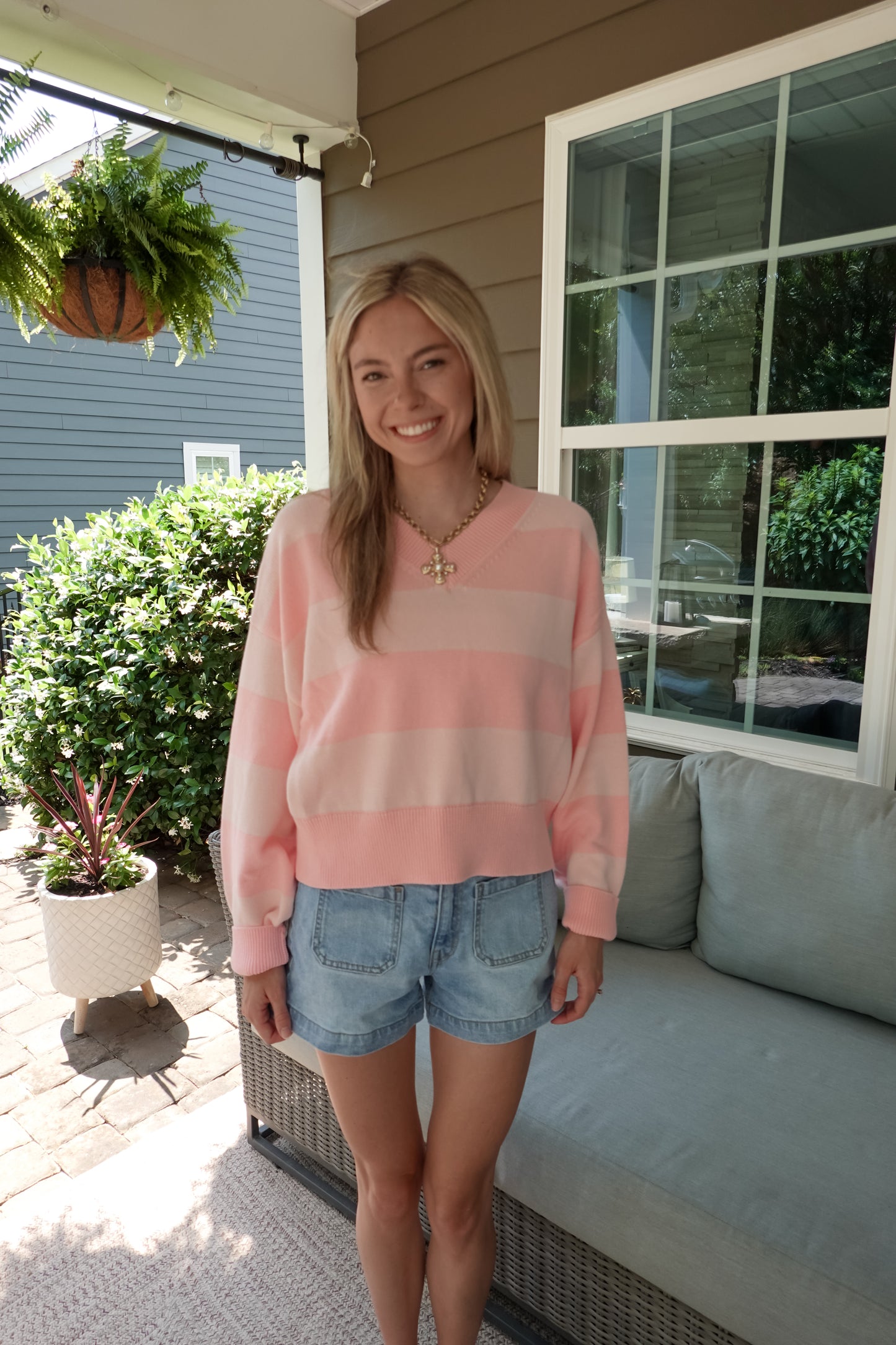 Sam Striped V Neck Sweater