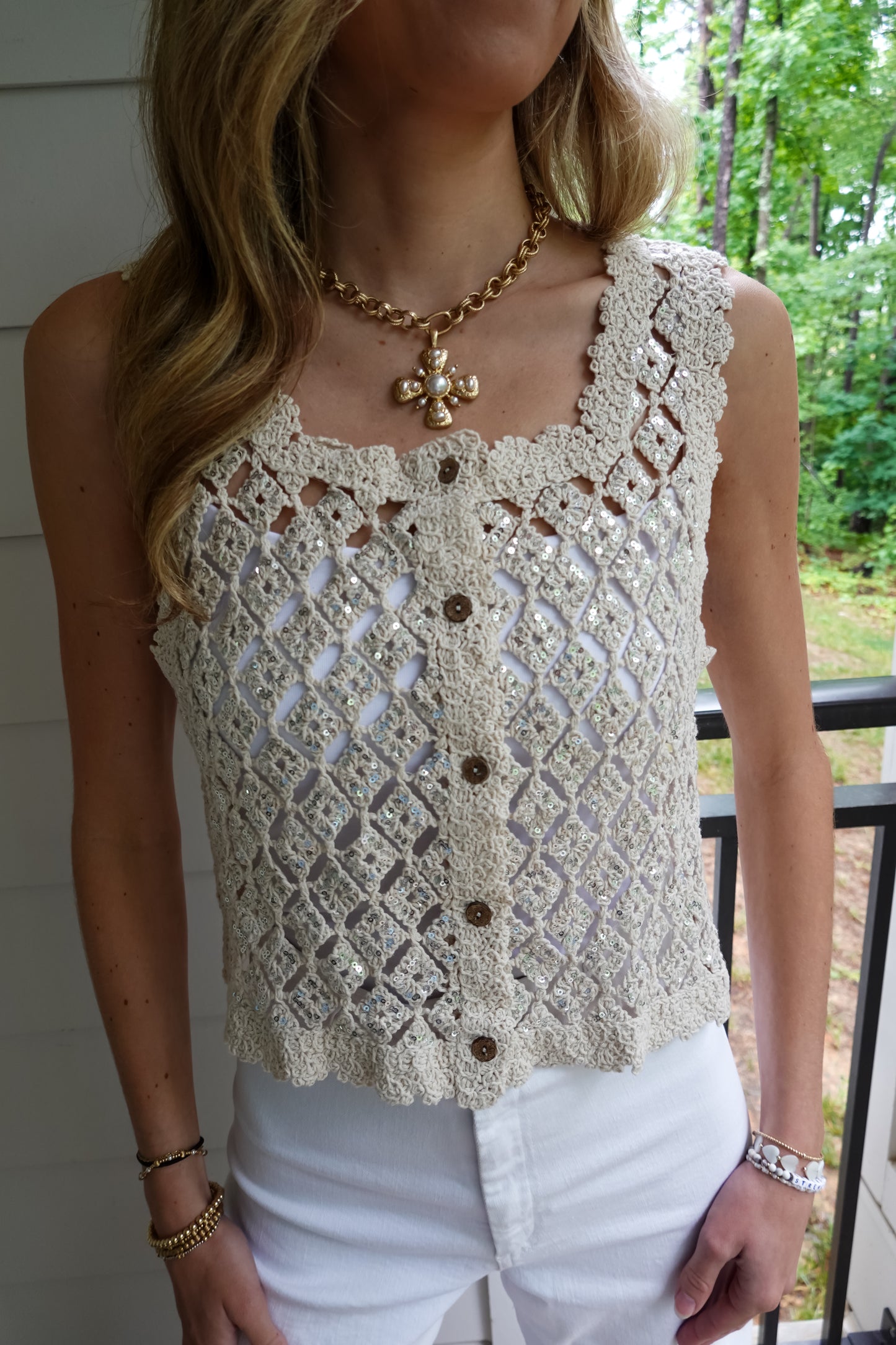 Sequin Crochet Vest Top
