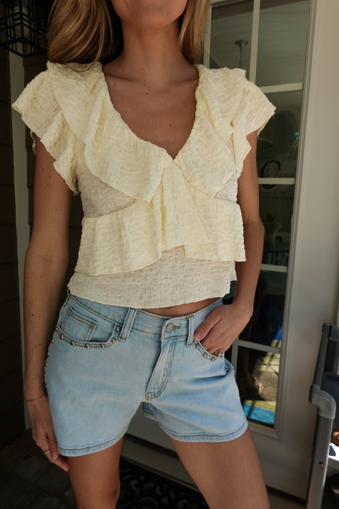 Kayla Ruffle Knit Short Sleeve Top