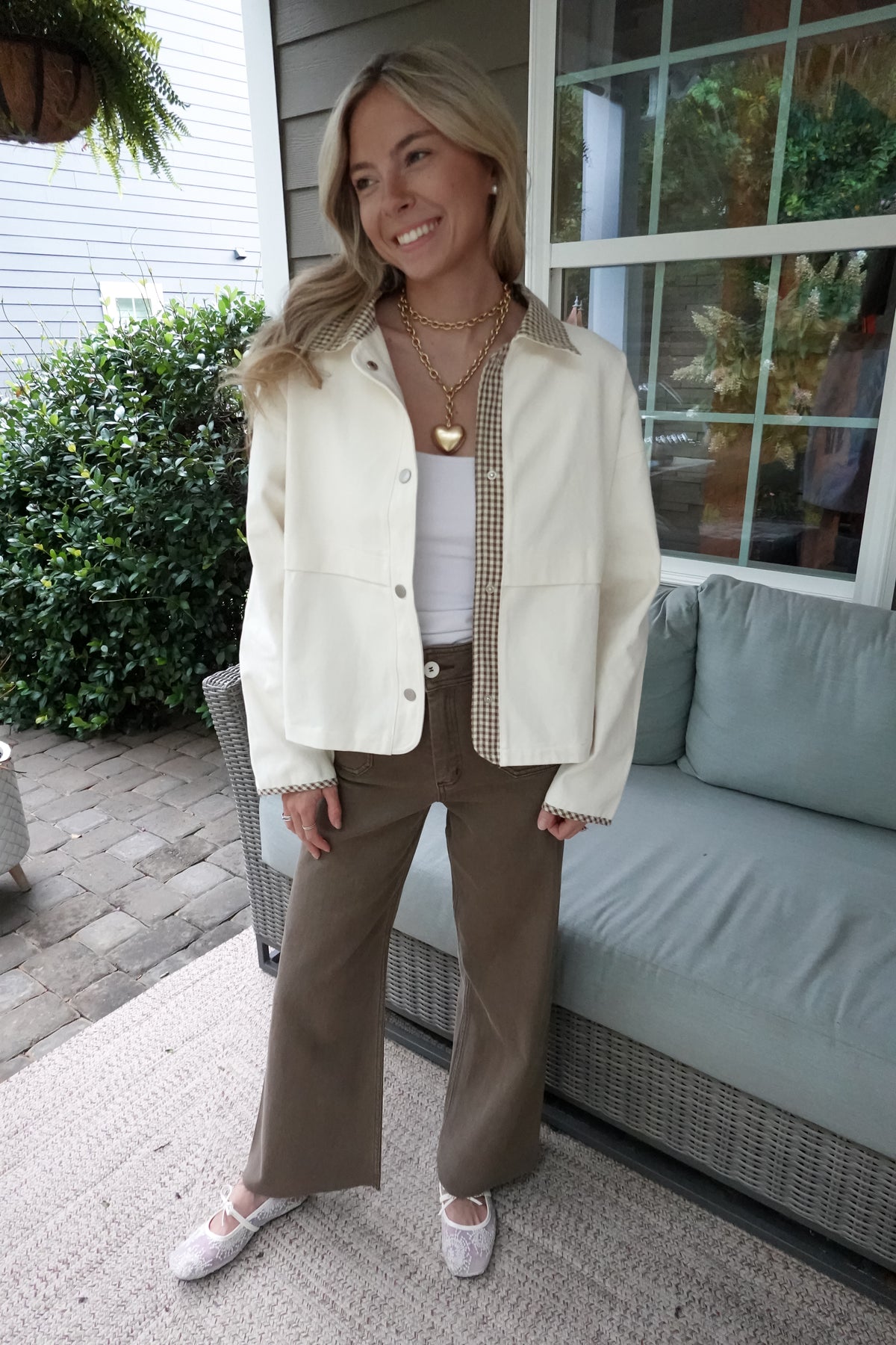 Gigi Gingham Trim Jacket Cream