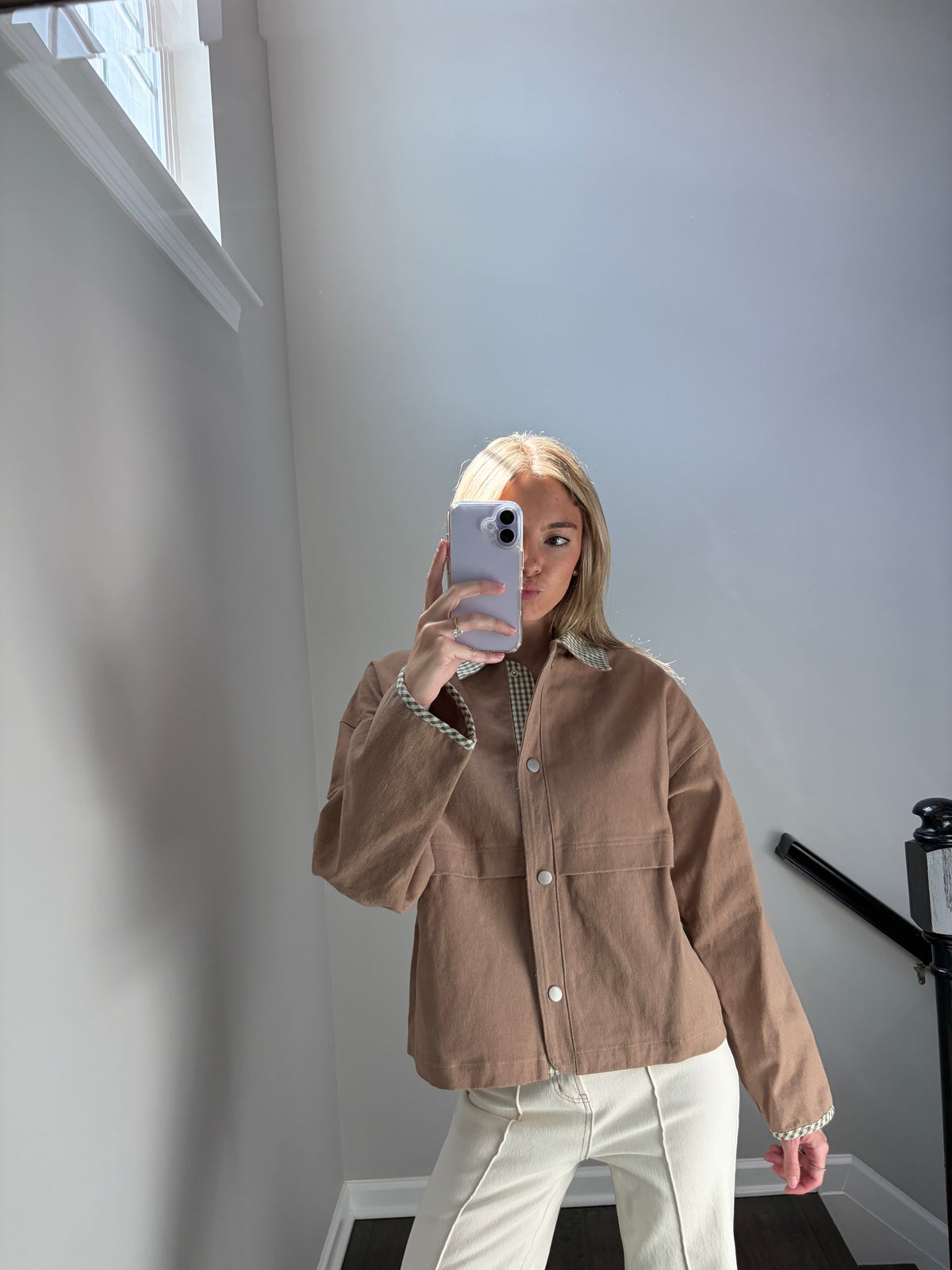 Gigi Gingham Trim Jacket Taupe