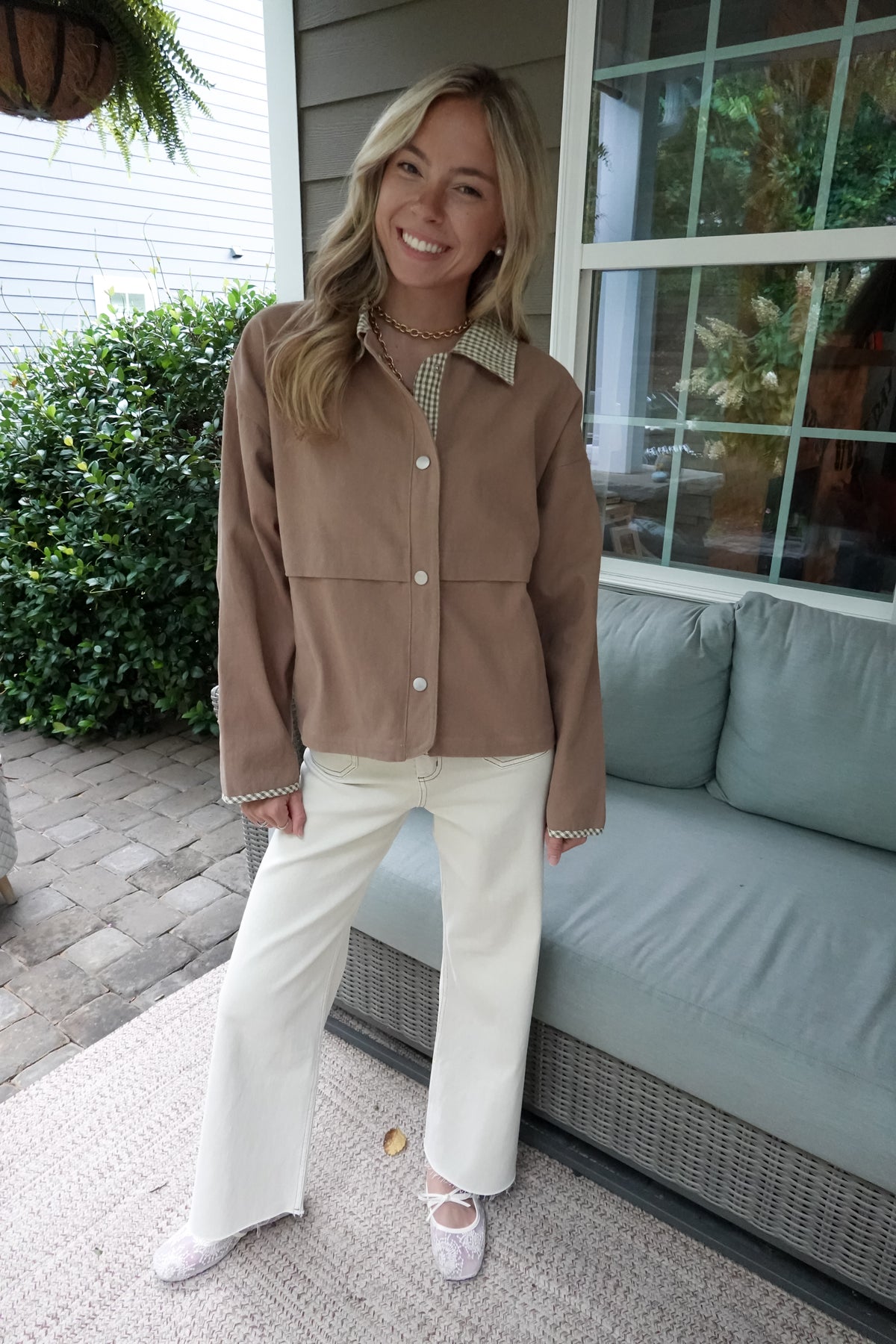 Gigi Gingham Trim Jacket Taupe