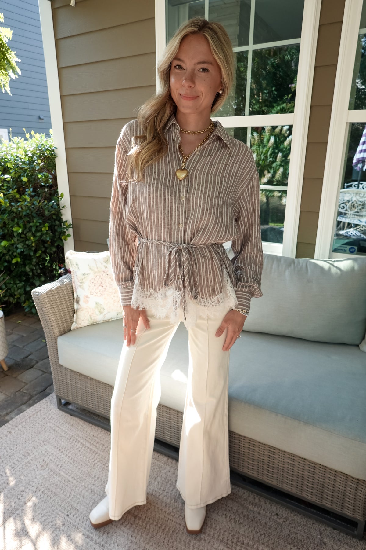 Striped Lace Hem Blouse