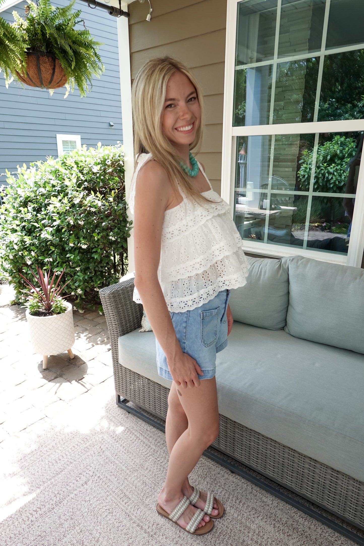 White Eyelet Lace Tank Top