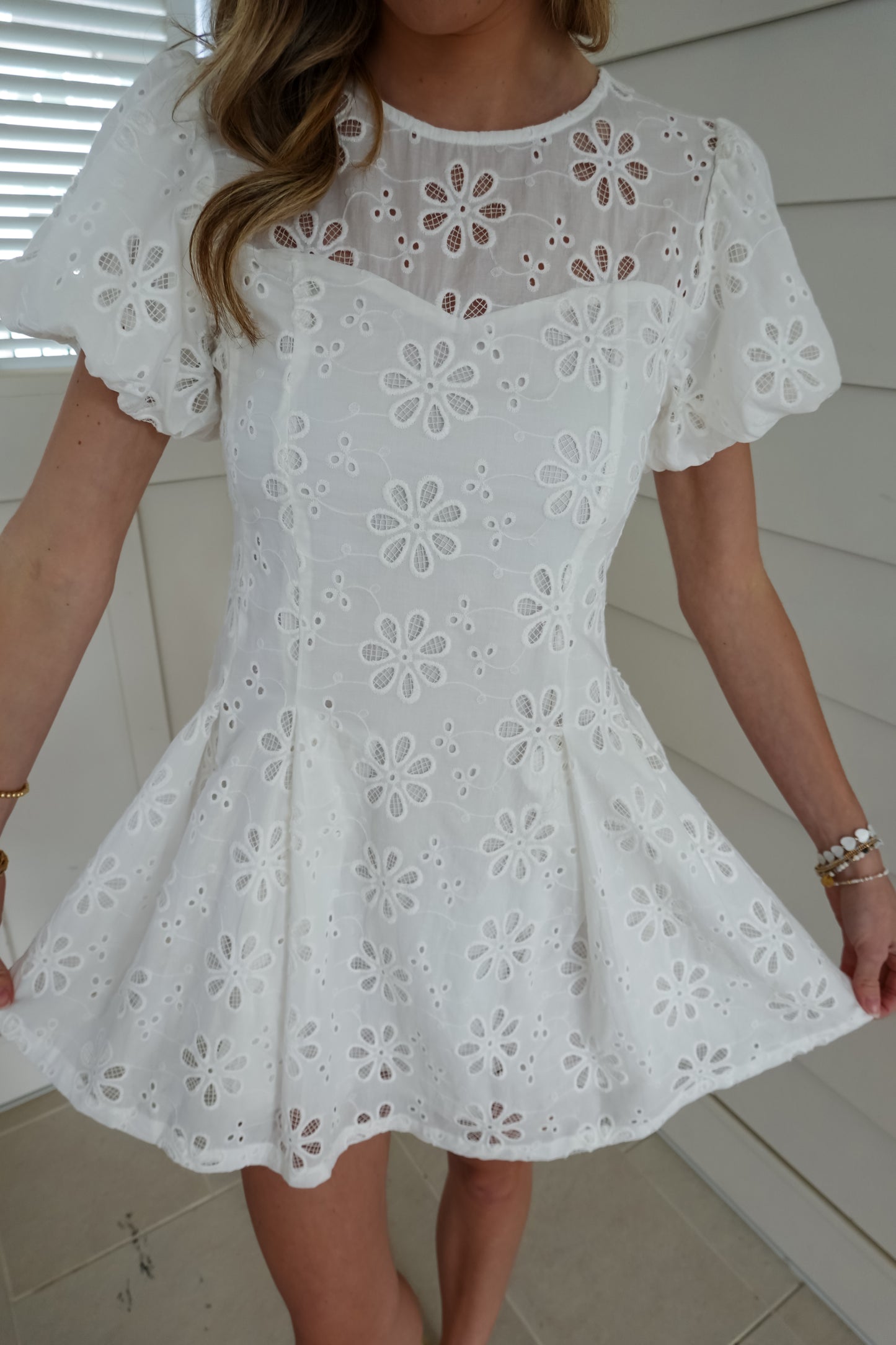 Lola White Eyelet Mini Dress