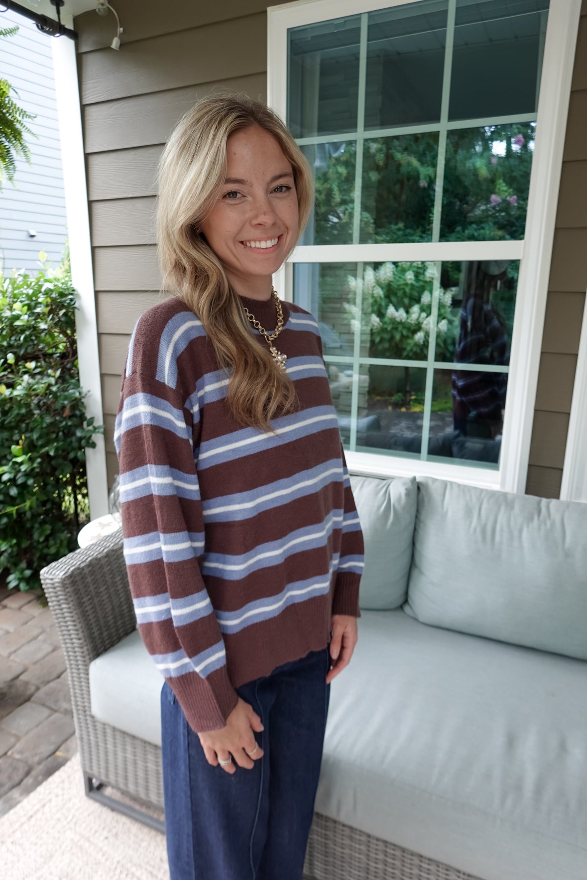 Maddie Striped Blue & Brown Sweater