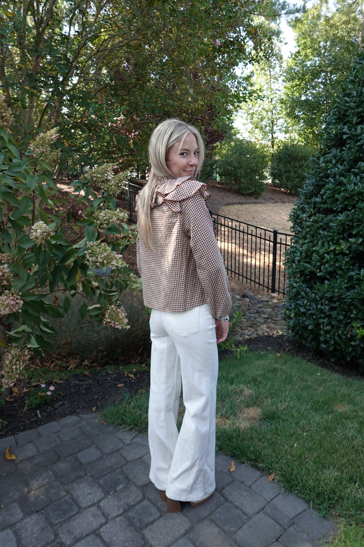 Ruffled Gingham Long Sleeve