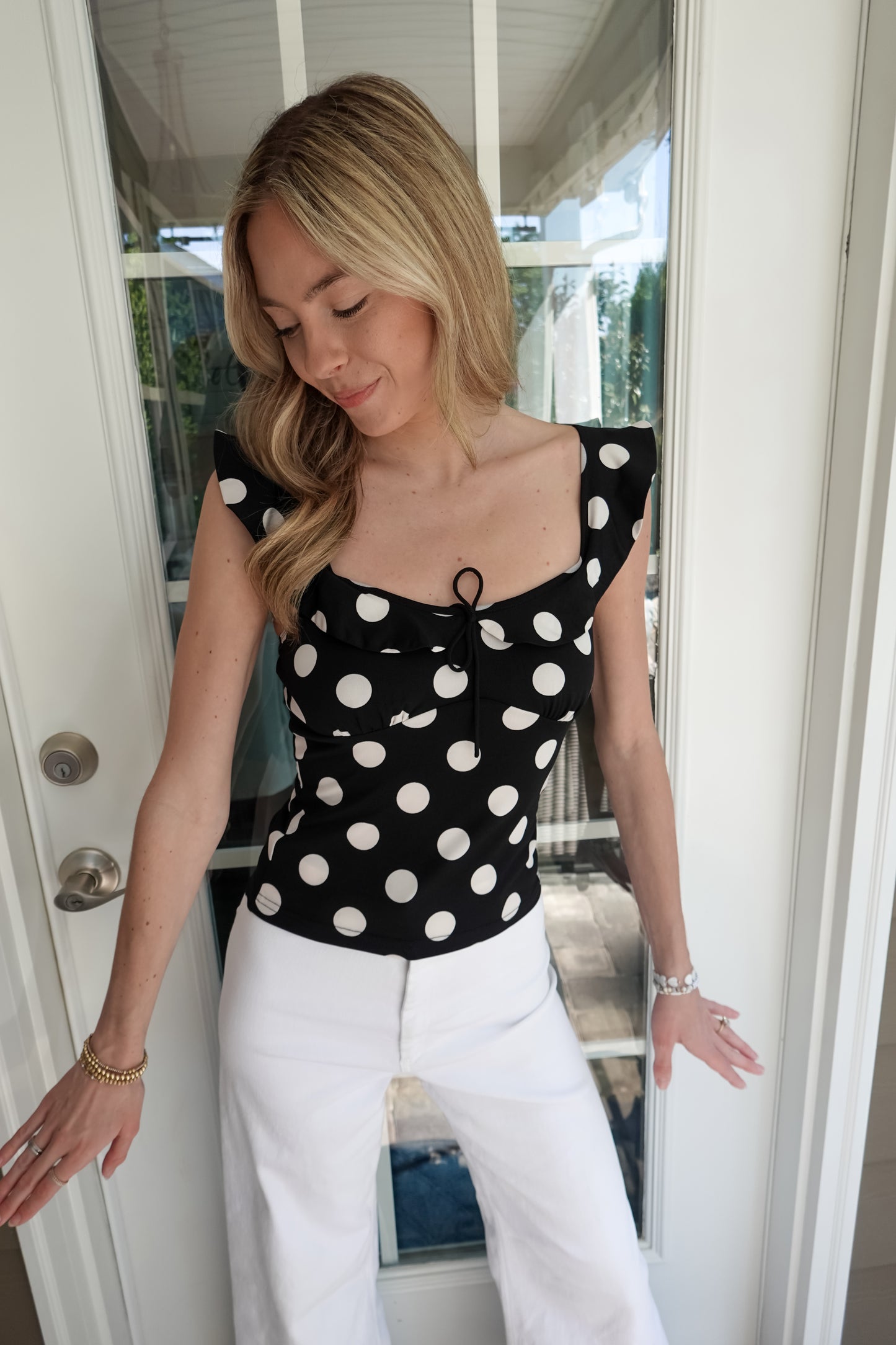 Polka Dot Knit Bustier Top