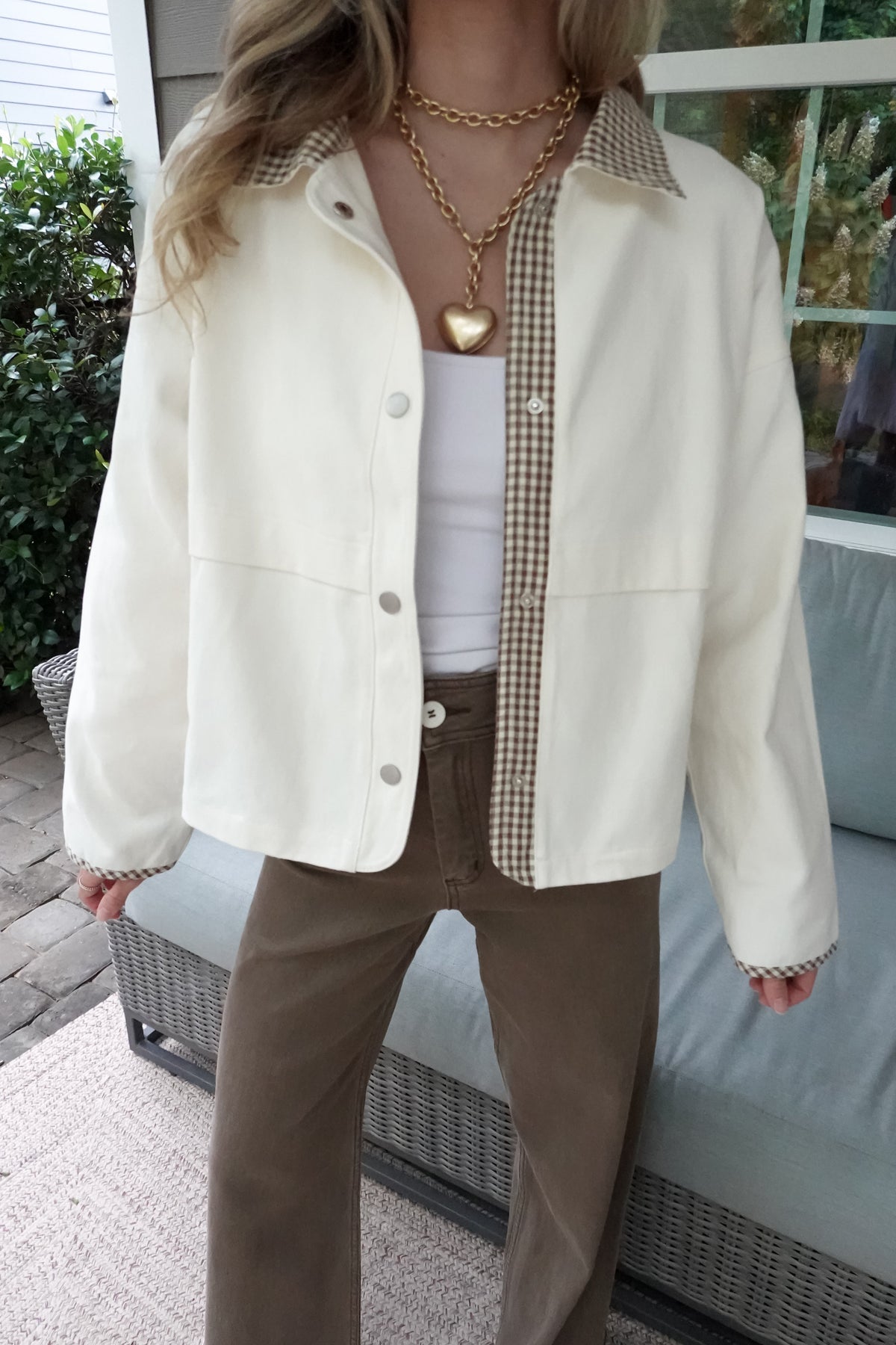 Gigi Gingham Trim Jacket Cream