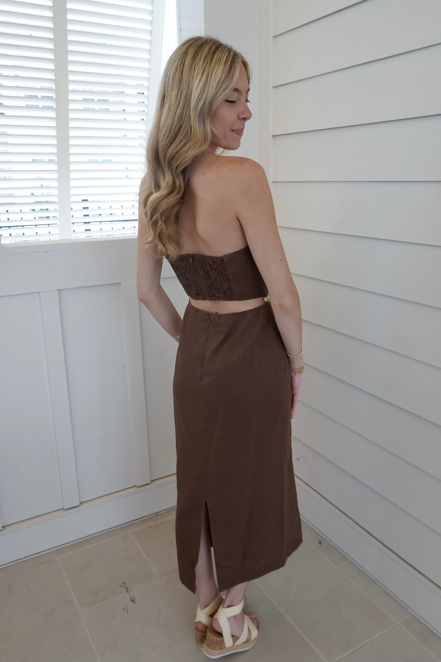 Meg Strapless Beaded Midi Dress