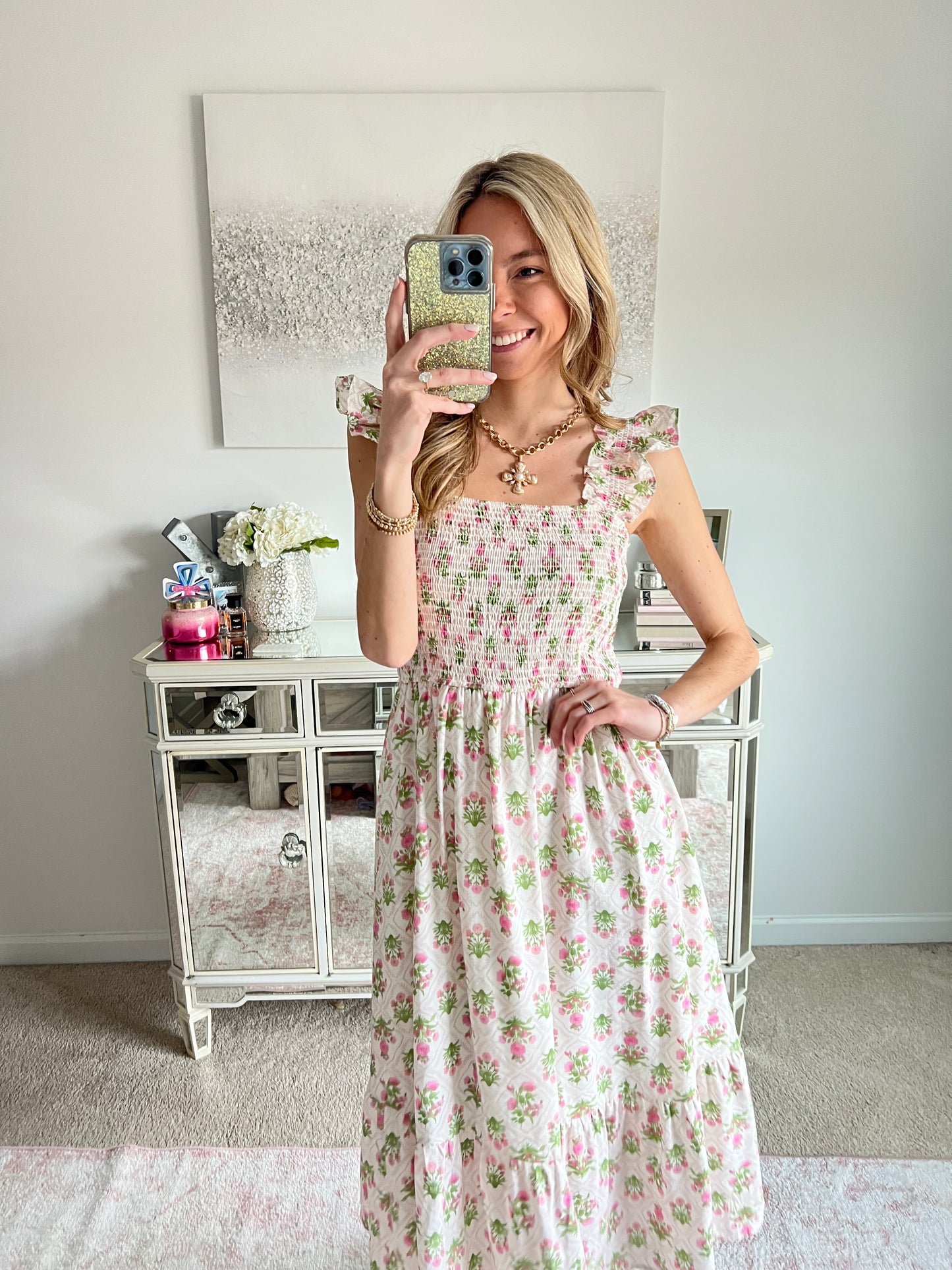 Rosie Pink Floral Midi Dress
