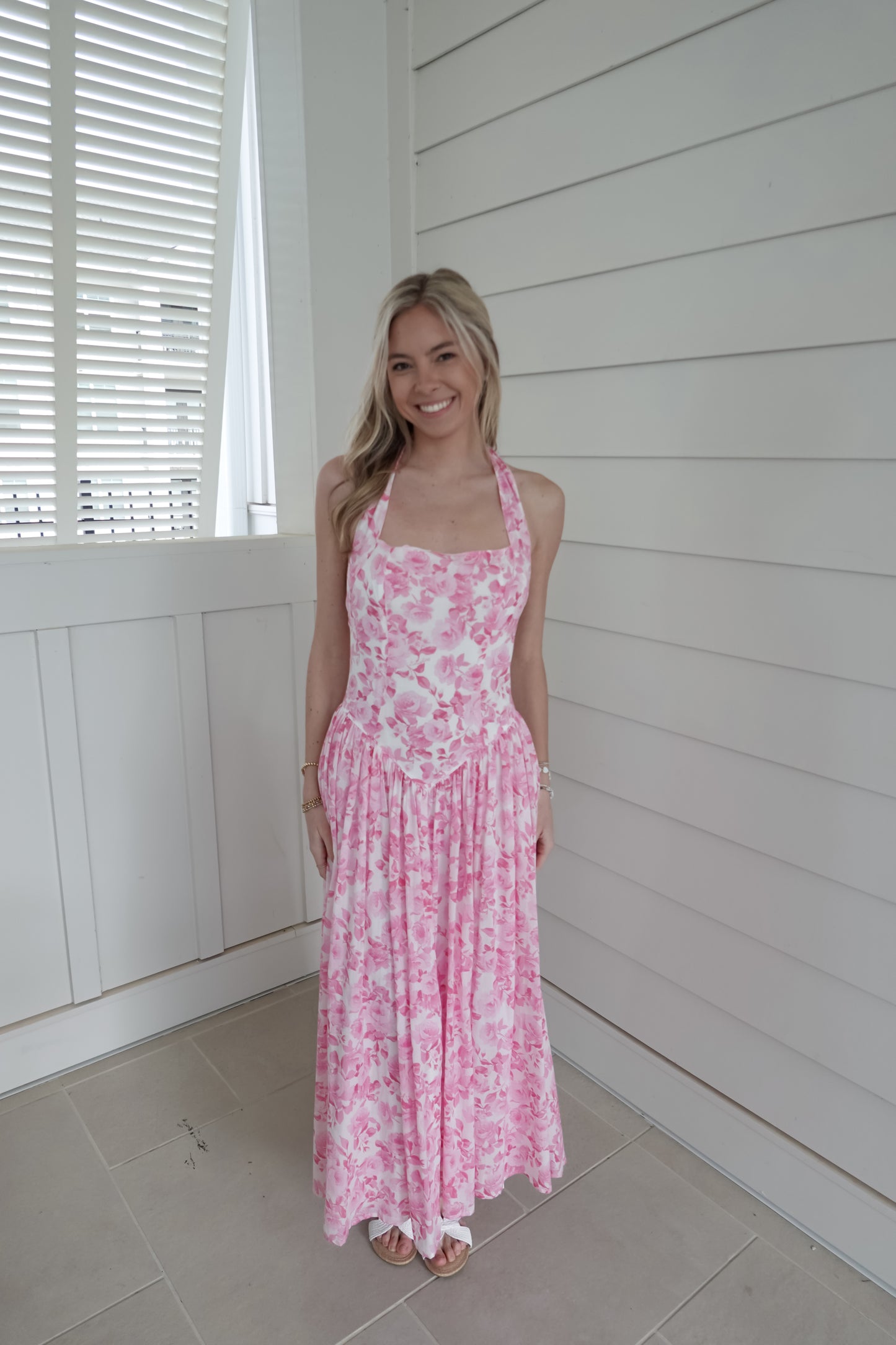 Fia Floral Print Halter Midi Dress