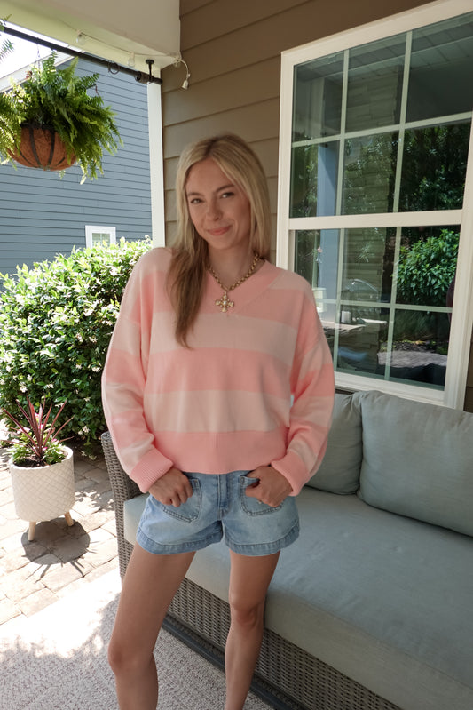 Sam Striped V Neck Sweater