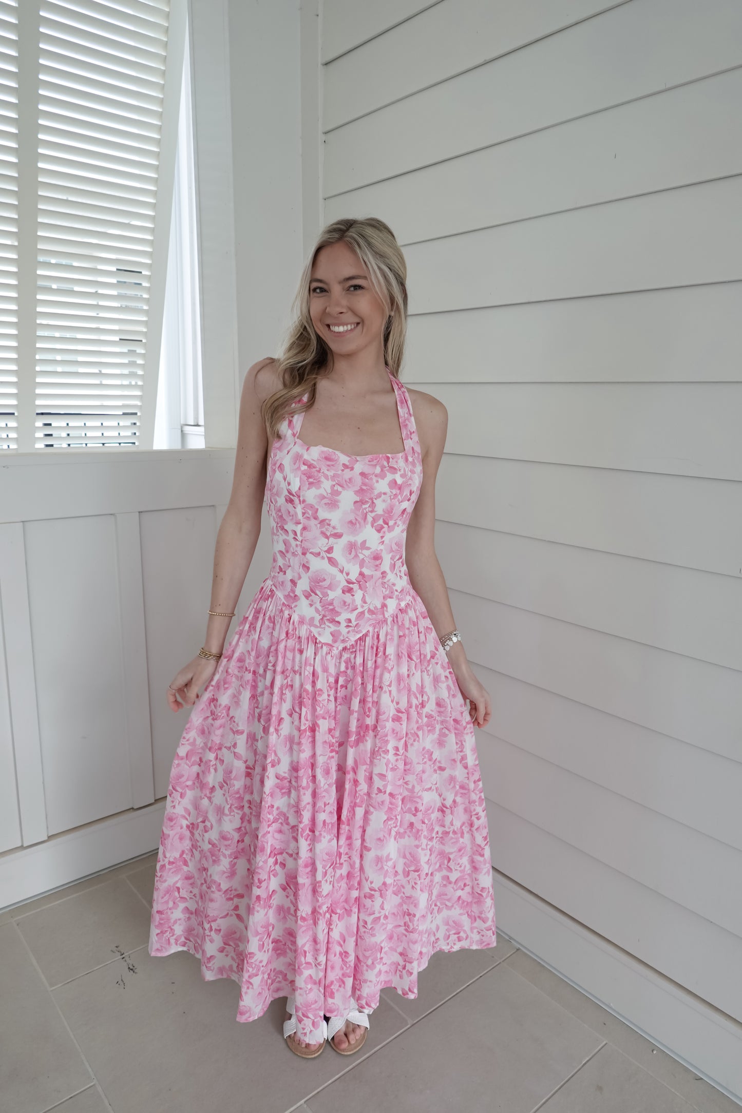 Fia Floral Print Halter Midi Dress