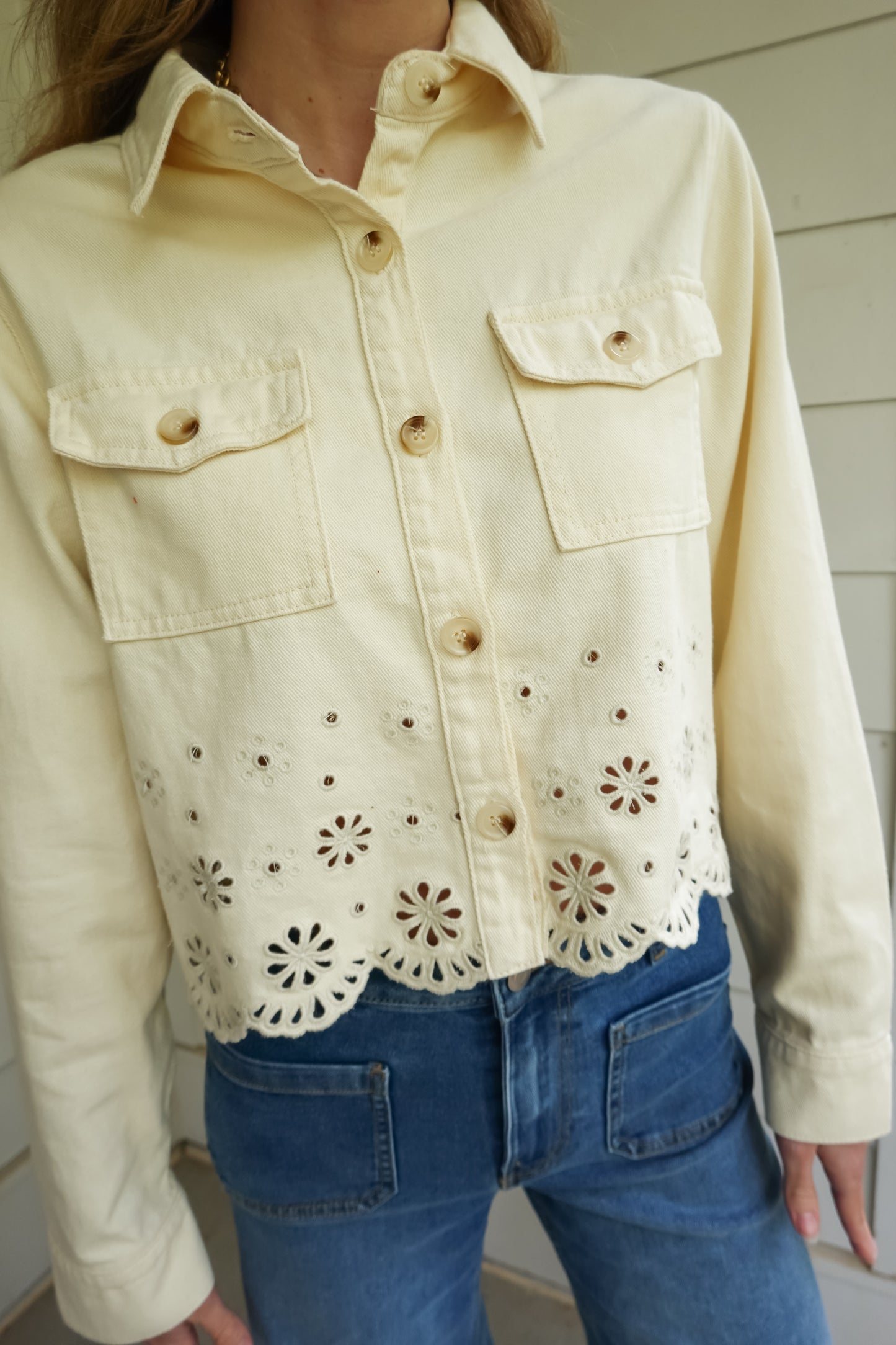 Eyelet Embroidered Denim Jacket