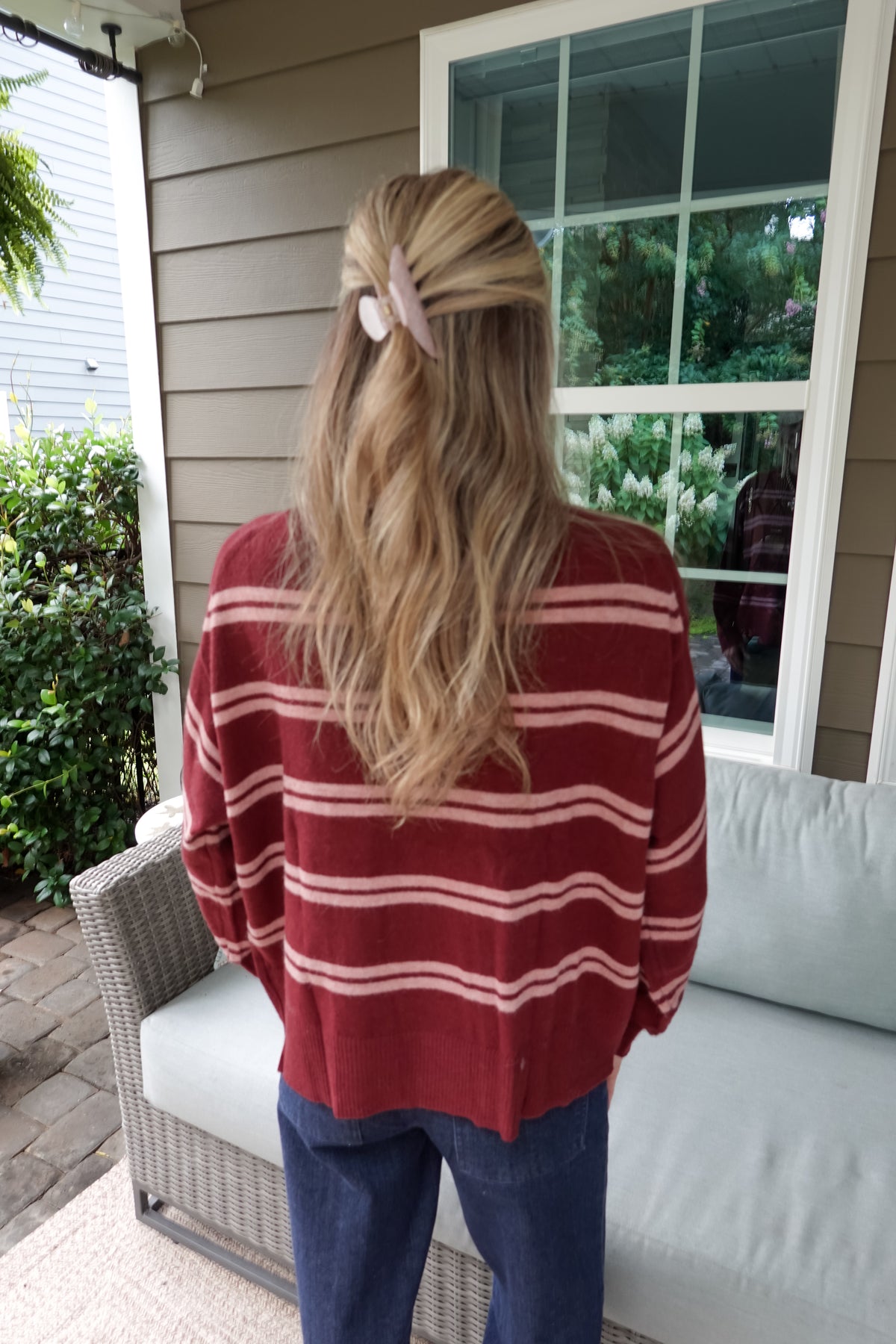 Maddie Striped Maroon & Pink Sweater