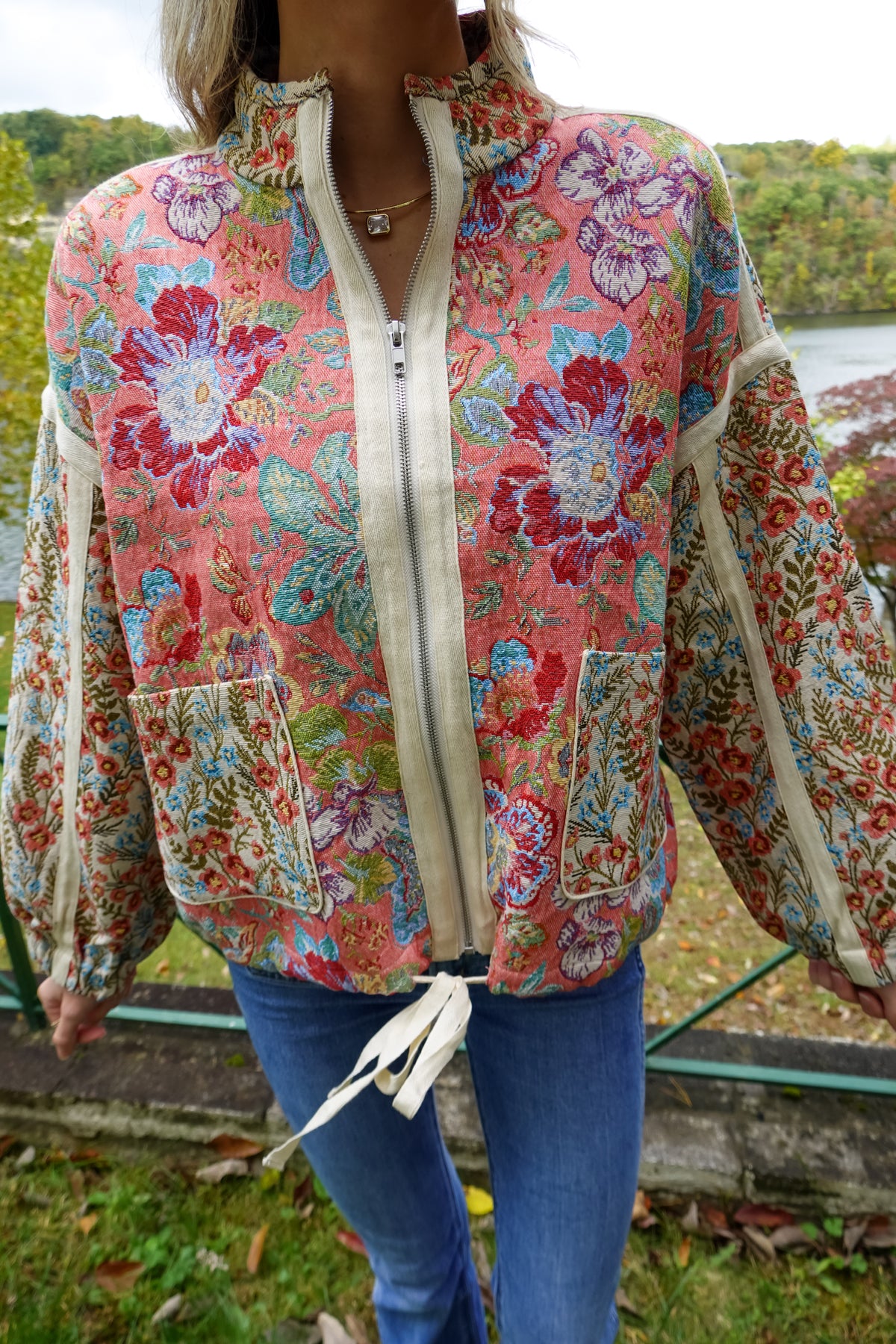Jacquard Floral Pattern Jacket