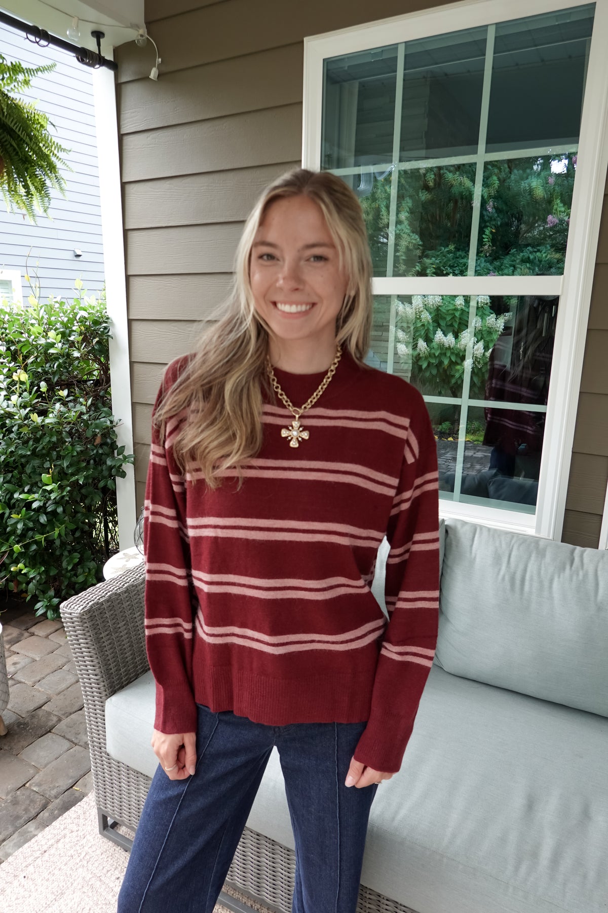 Maddie Striped Maroon & Pink Sweater