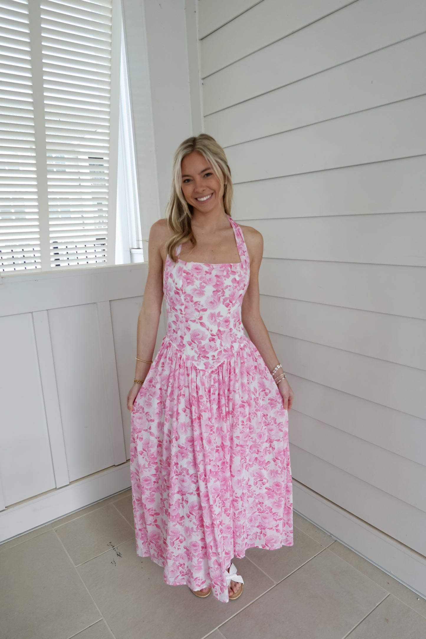 Fia Floral Print Halter Midi Dress
