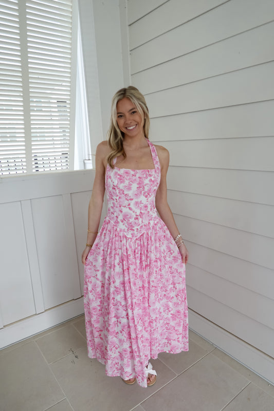 Fia Floral Print Halter Midi Dress