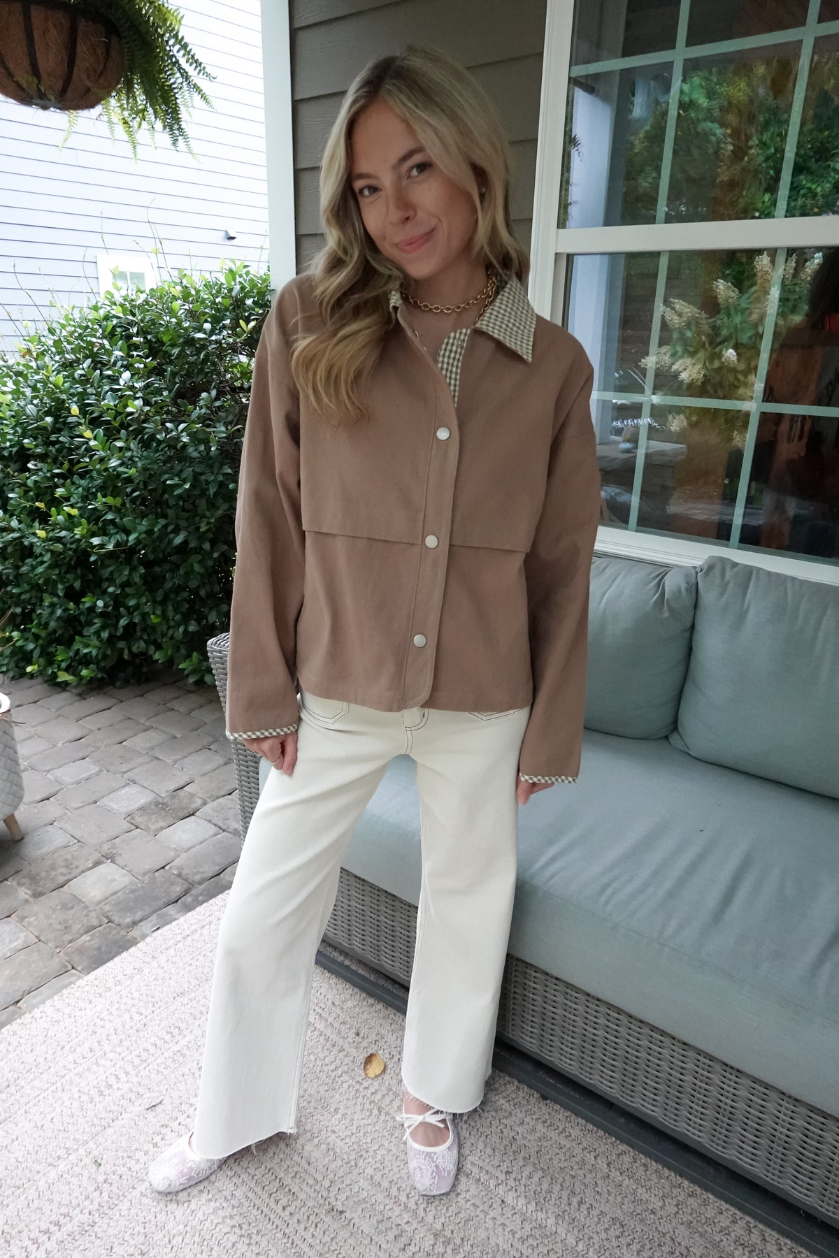Gigi Gingham Trim Jacket Taupe