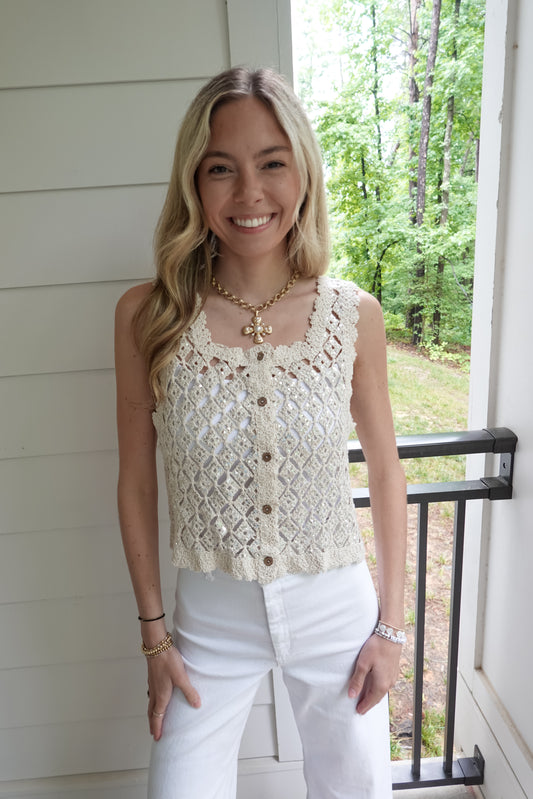 Sequin Crochet Vest Top