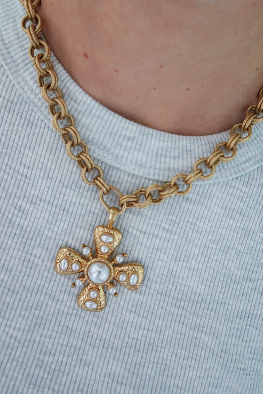 Pearl Cross Statement Necklace