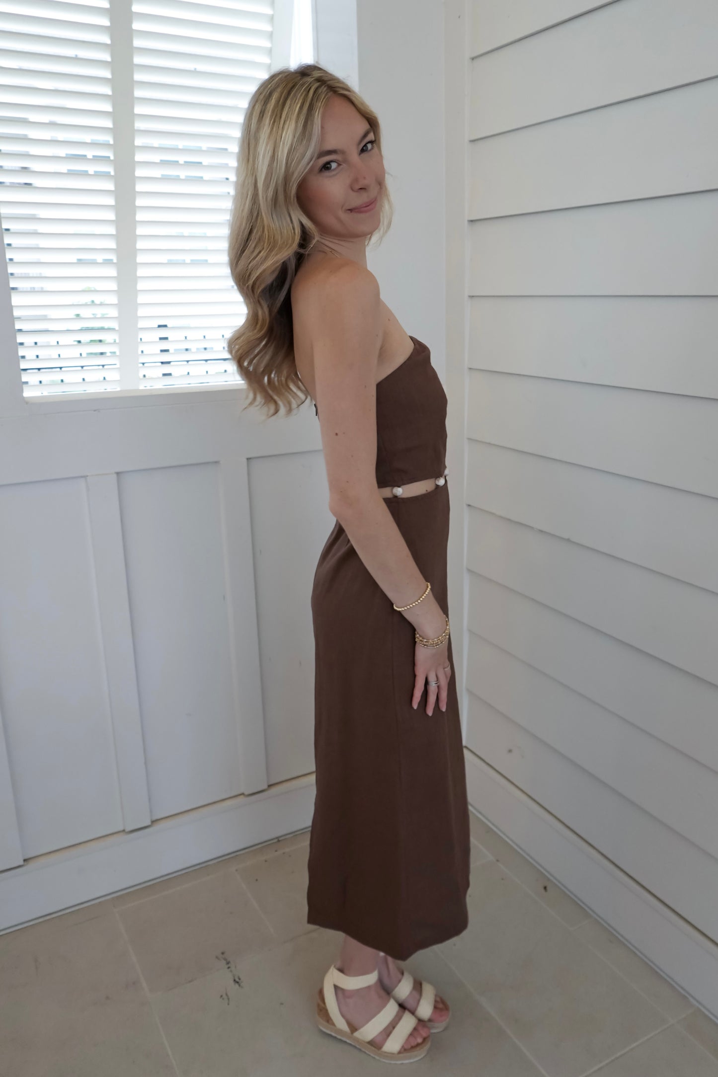 Meg Strapless Beaded Midi Dress