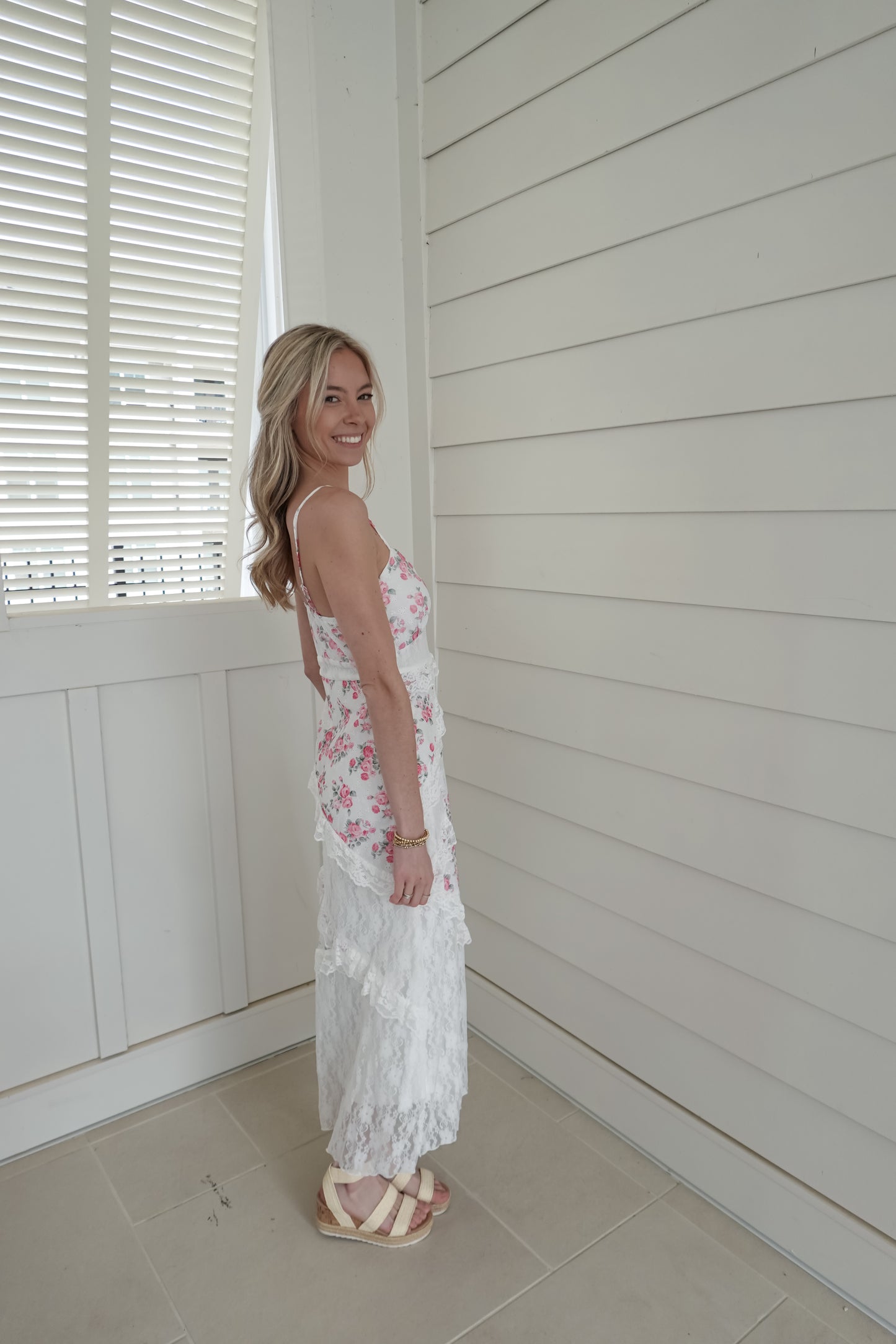 Tiffany Floral Lace Tiered Maxi Dress
