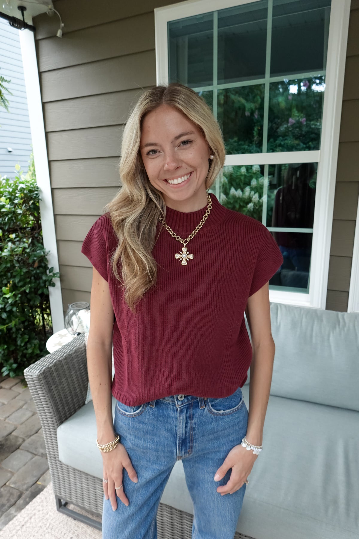 Mary Burgundy Mock Neck Sweater