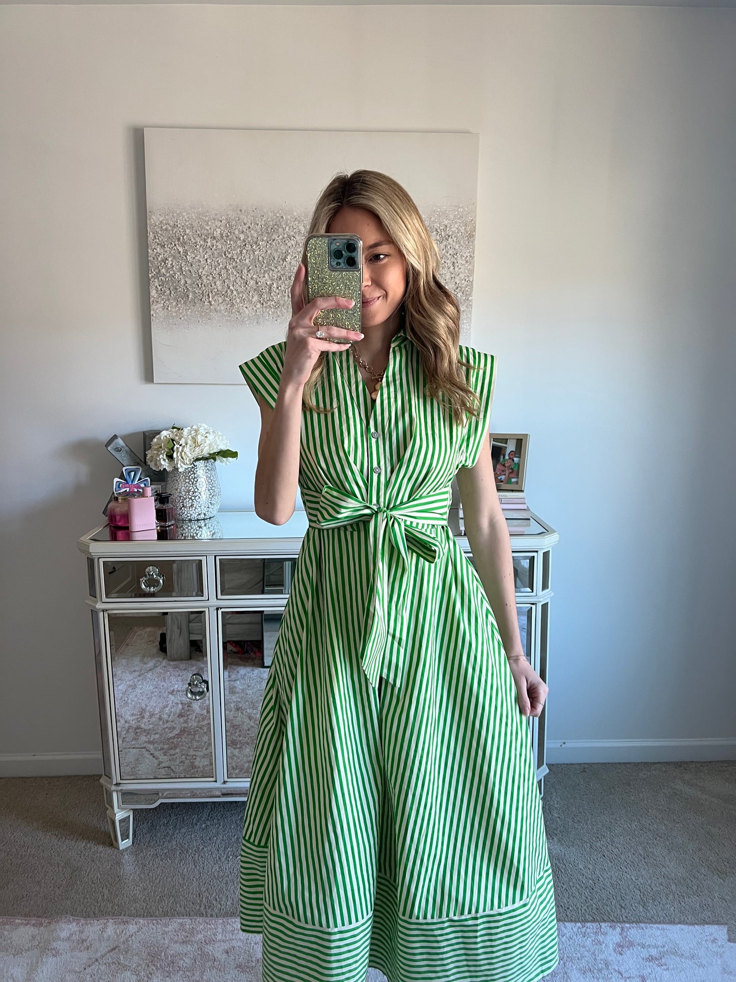 Sarah Green Striped Midi Dress