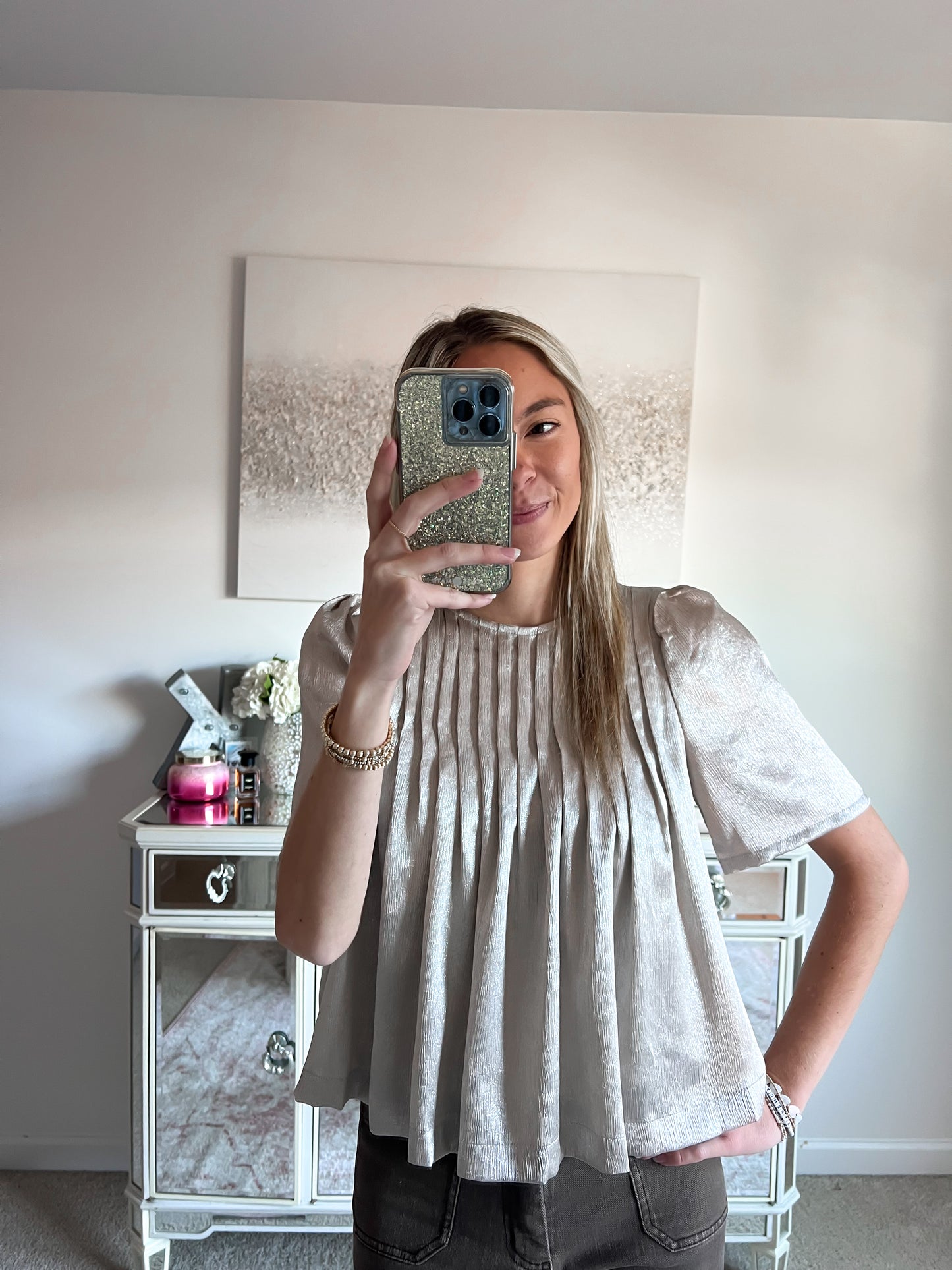 Sarah Shimmer Short Sleeve Top