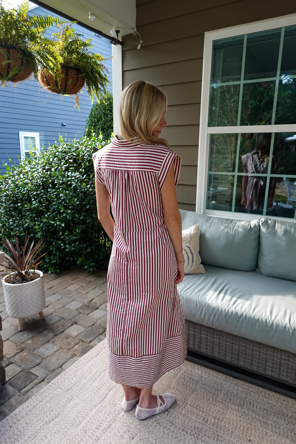 Sarah Maroon Striped Midi Dress