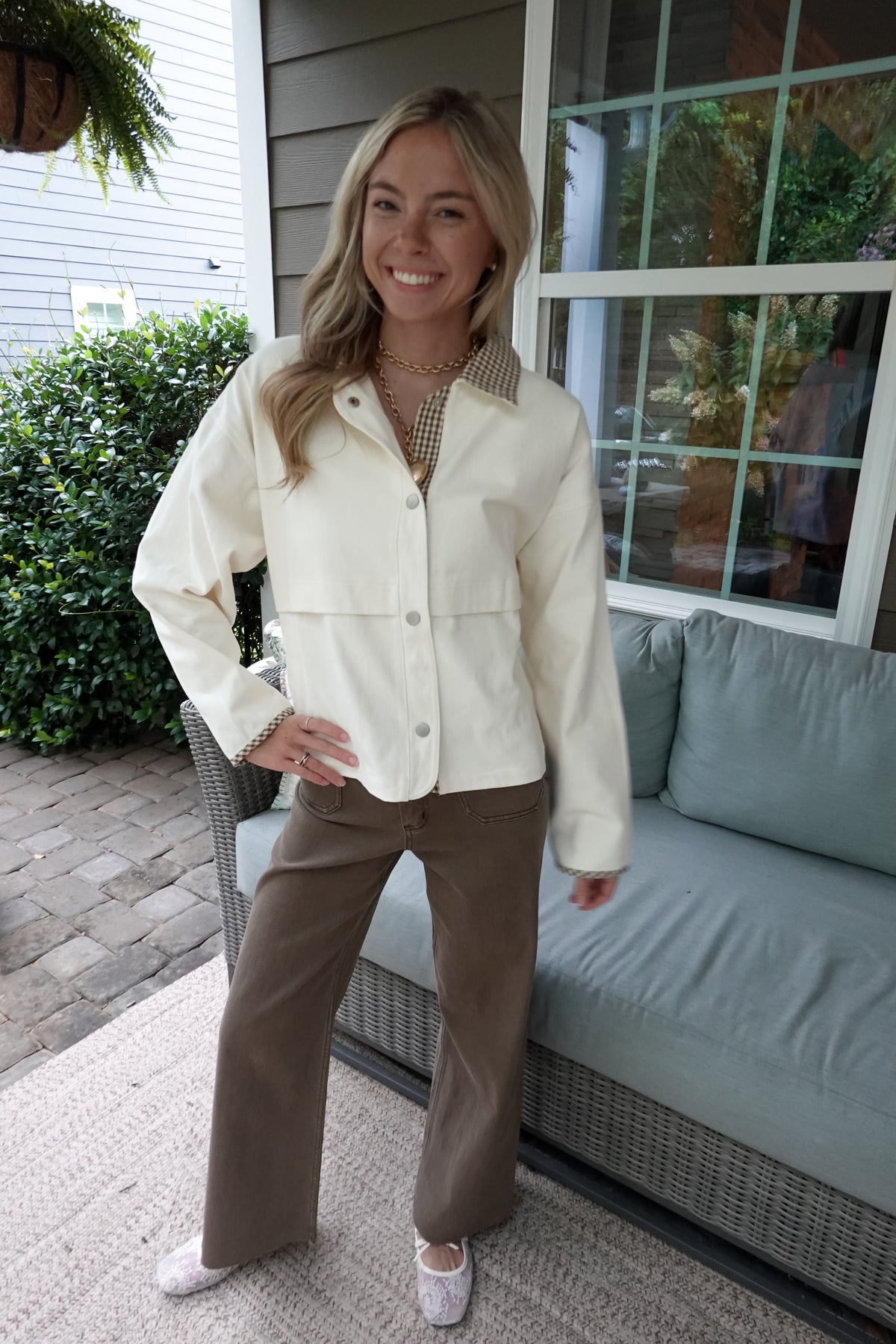Gigi Gingham Trim Jacket Cream