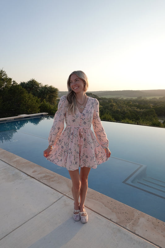 Embroidered Floral Belted Mini Dress