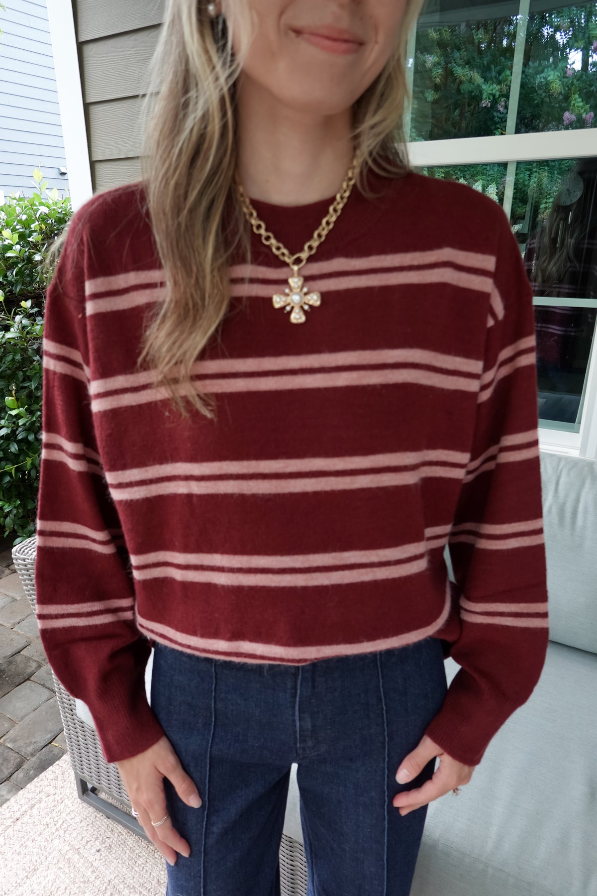 Maddie Striped Maroon & Pink Sweater