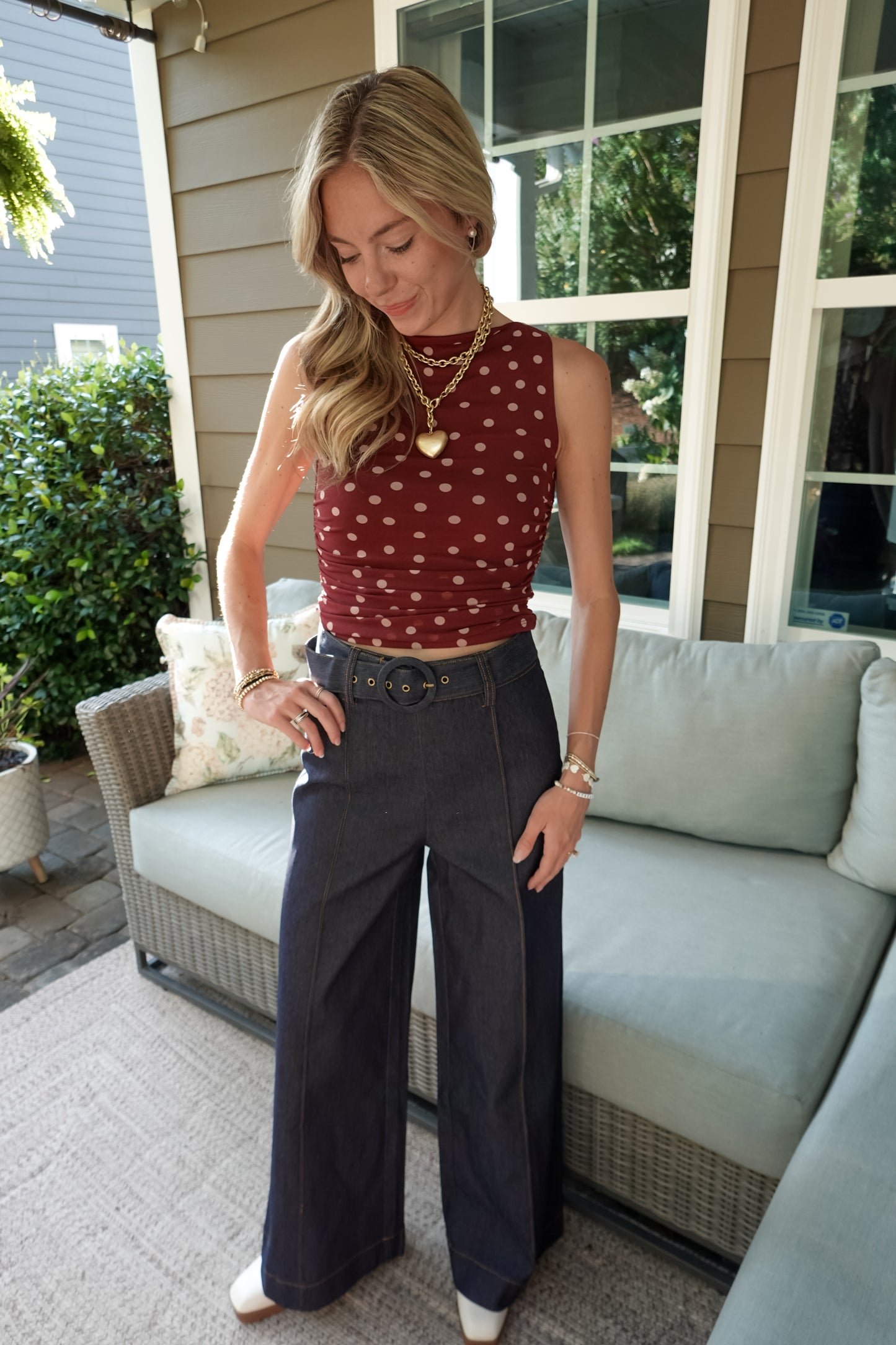 Gianna Maroon Polka Dot Tank