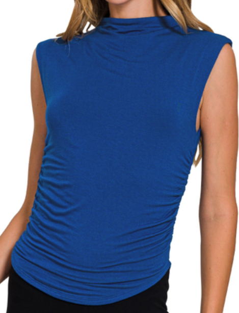 Double Layered Ruched Mock Neck Top