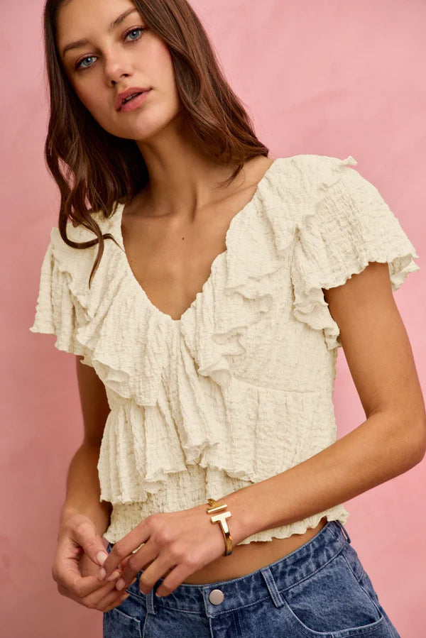 Kayla Ruffle Knit Short Sleeve Top