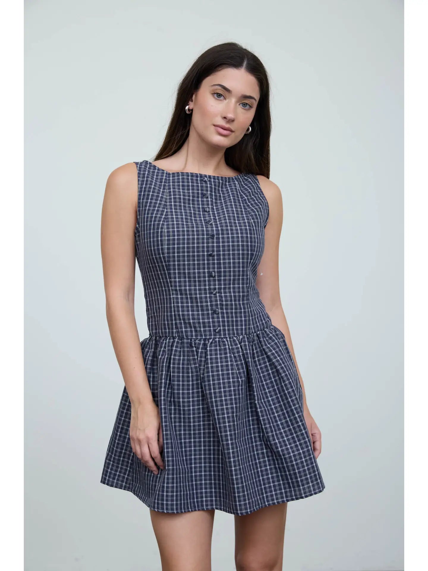 Plaid Boat Neck Mini Dress