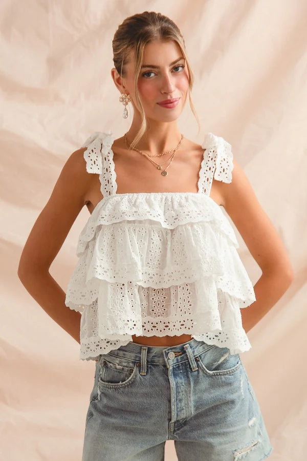 White Eyelet Lace Tank Top