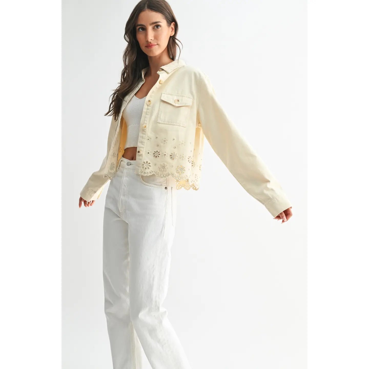 Eyelet Embroidered Denim Jacket