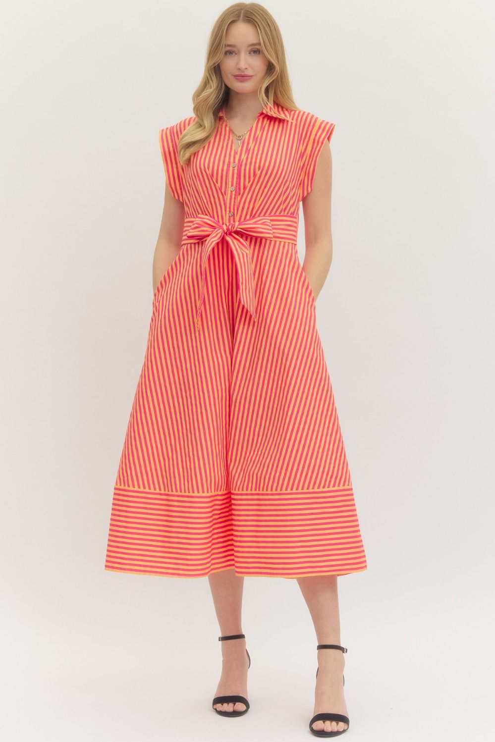 Sarah Pink Striped Midi Dress