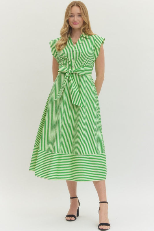 Sarah Green Striped Midi Dress